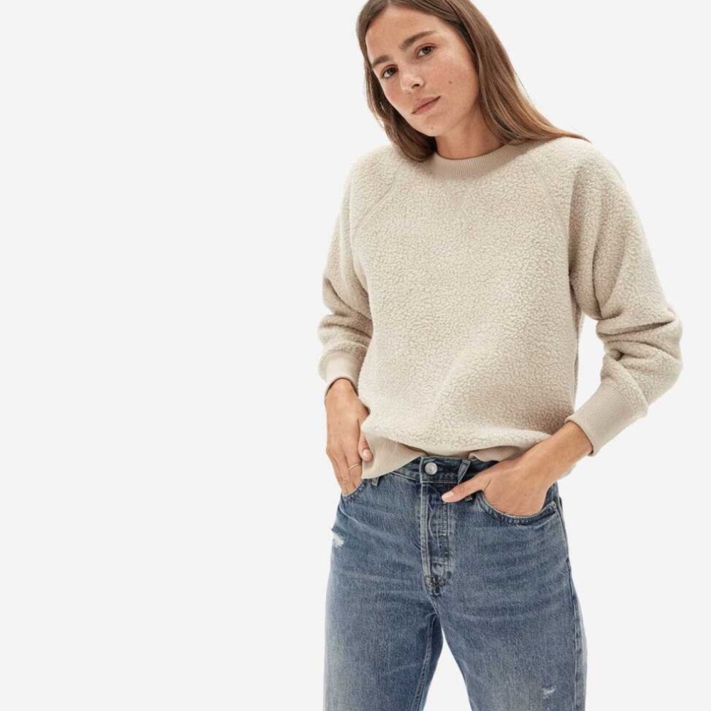 Everlane Sweatshirt sherpa pullover crew neck Taupe Beige Fleece Women's M